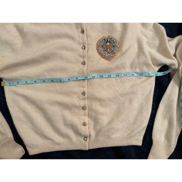 VINTAGE CARDIGAN SWEATER BEADED PEARL CREST RHINESTONE BUTTONS - Picture 4 of 14